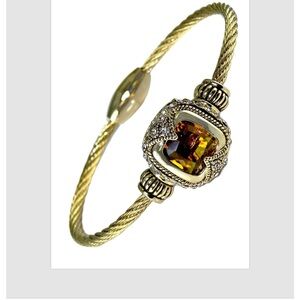 Women's Cubic Zirconia Bangle Bracelet Amber Topaz Gold Magnetic Cable 7"